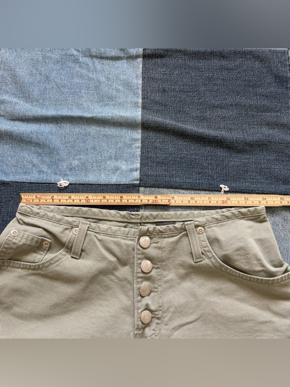 no boundaries Vintage Button Fly Mini Shorts Sage Green 90s Mid Rise Size 7 - Picture 7 of 10